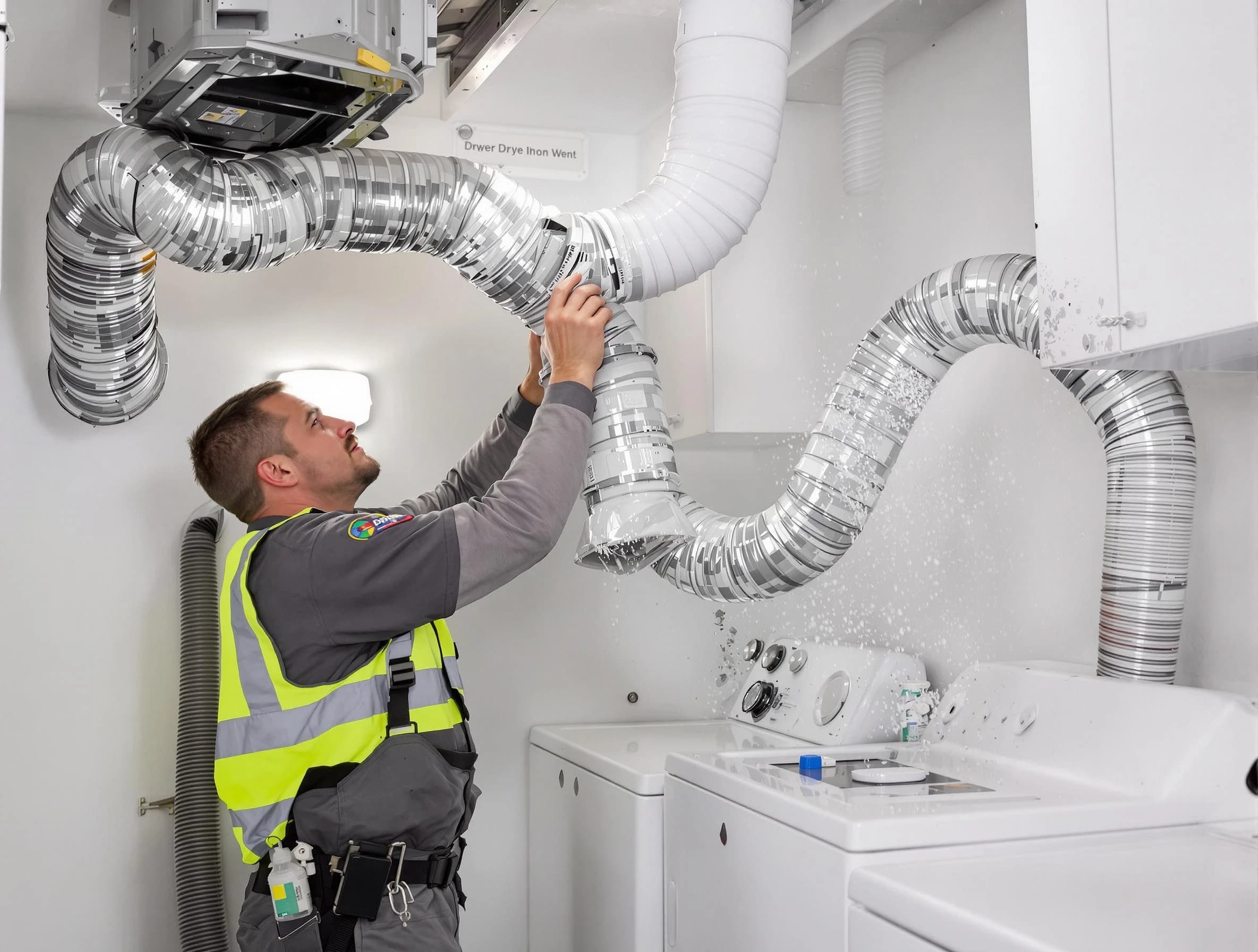 Pomona Dryer Vent Cleaning technician performing detailed dryer exhaust vent cleaning at a home in Pomona