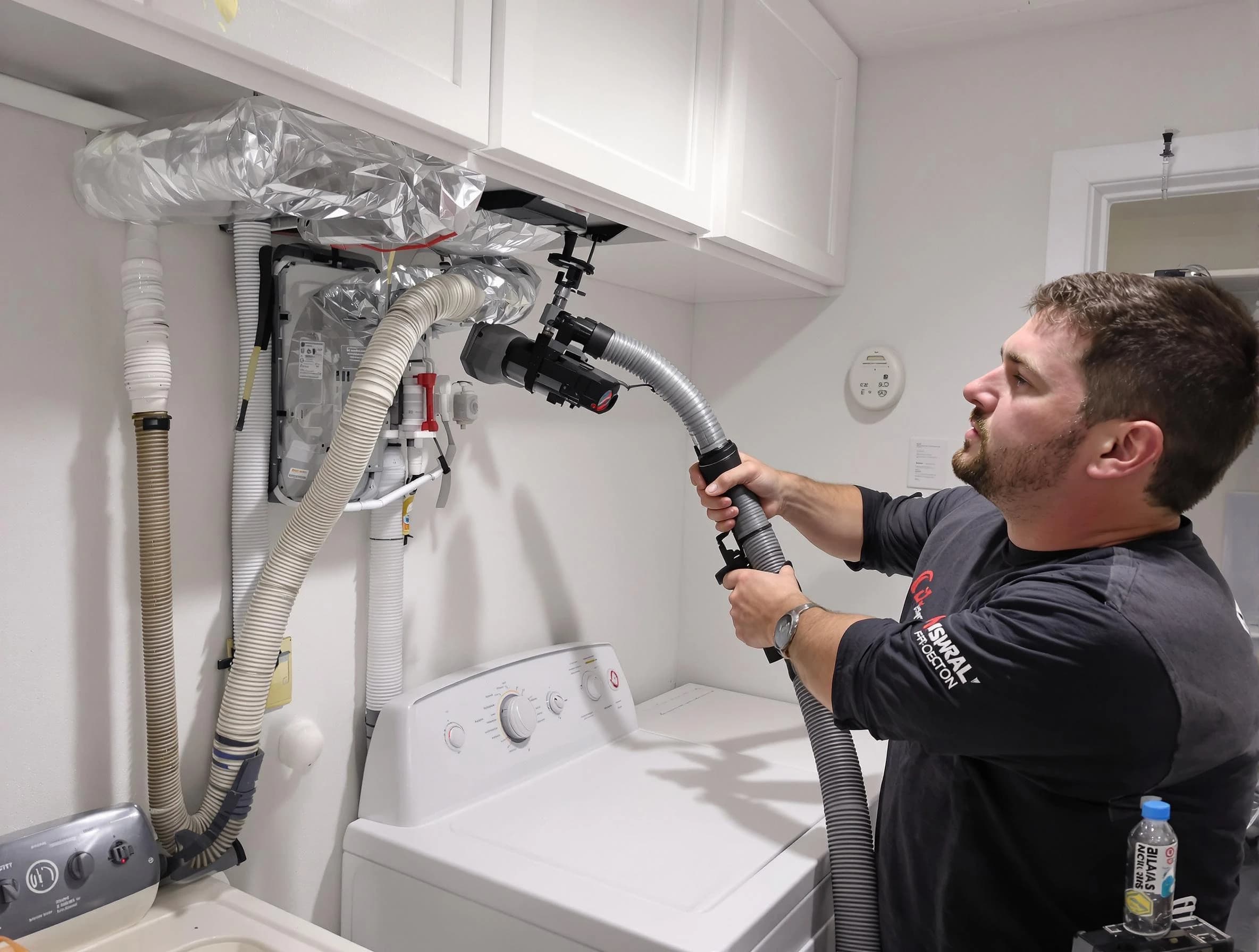 Pomona Dryer Vent Cleaning certified technician performing safety-focused gas dryer vent cleaning in Pomona
