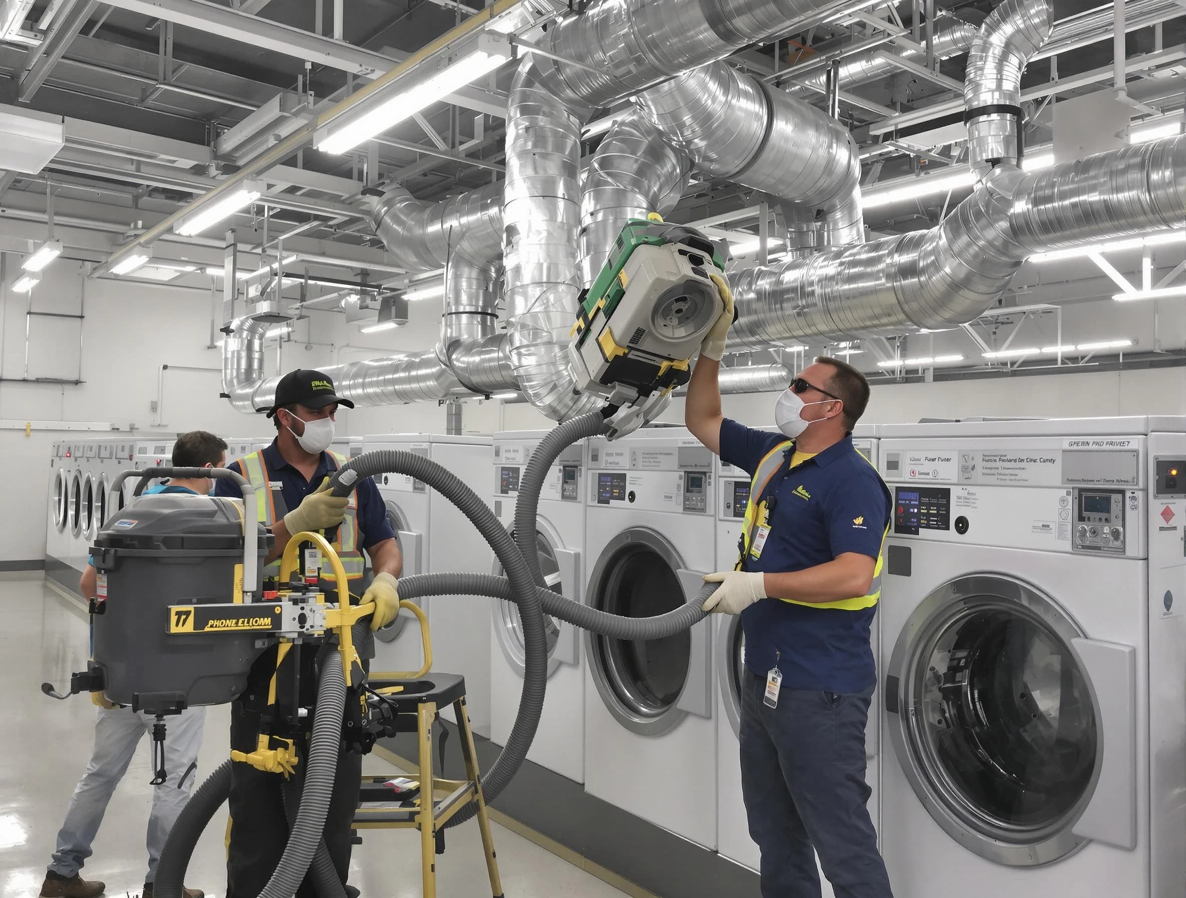 Pomona Dryer Vent Cleaning team cleaning large-scale industrial dryer vent systems at a facility in Pomona
