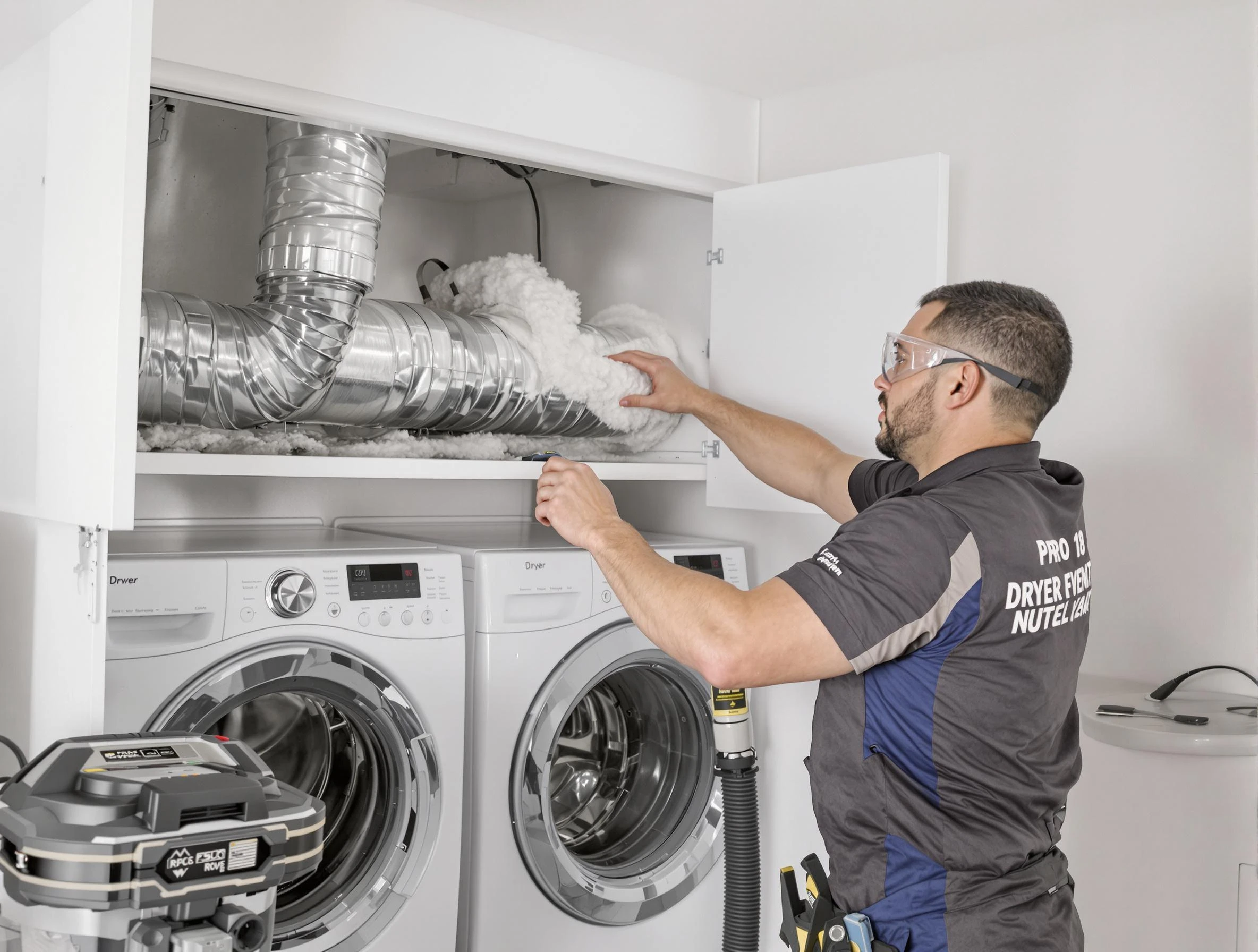 Pomona Dryer Vent Cleaning certified technician performing specialized gas dryer vent cleaning in Pomona