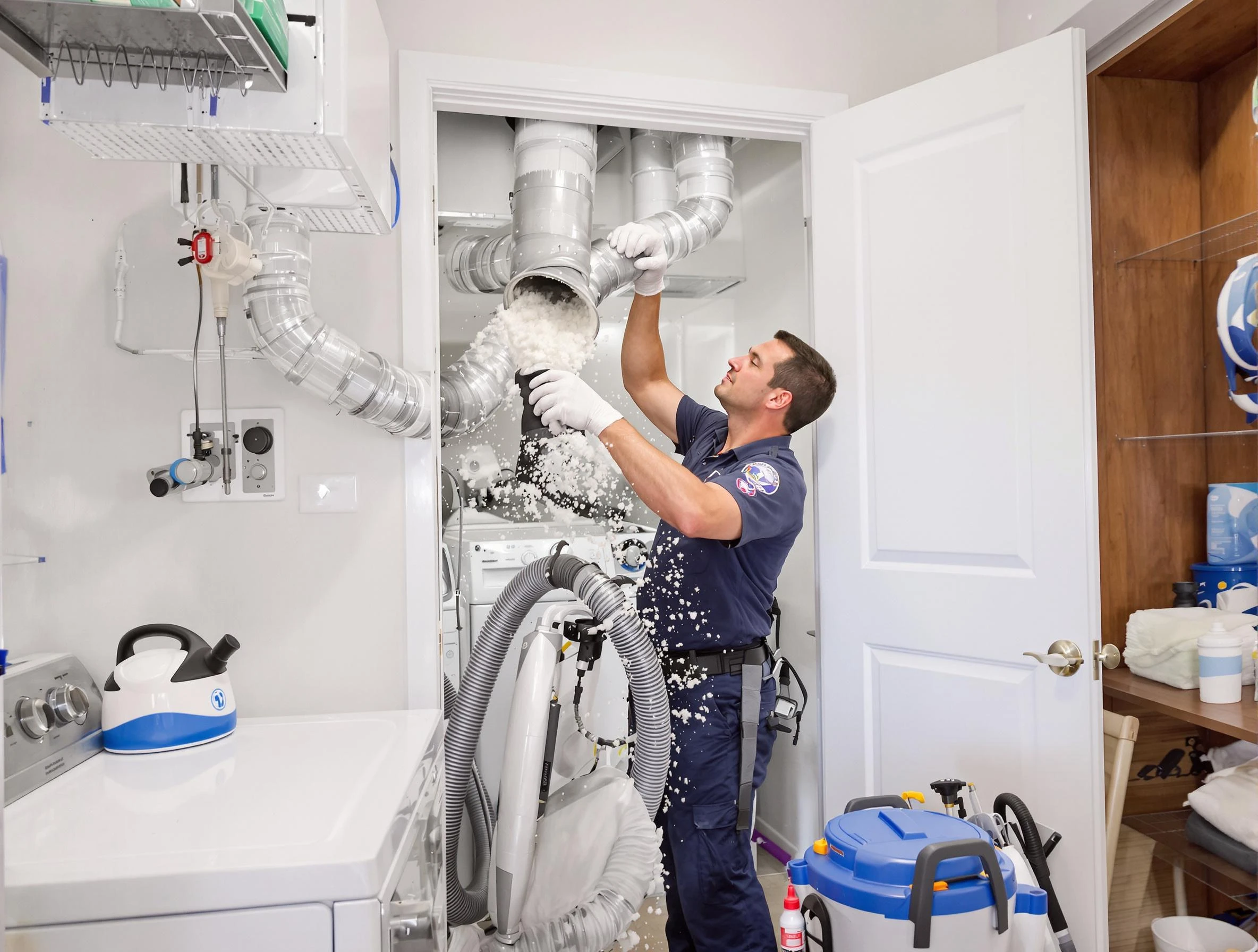 Pomona Dryer Vent Cleaning technician delivering thorough residential dryer vent cleaning service in Pomona